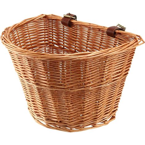 Handmade retro wicker bicycle basket with leather straps (1/5)