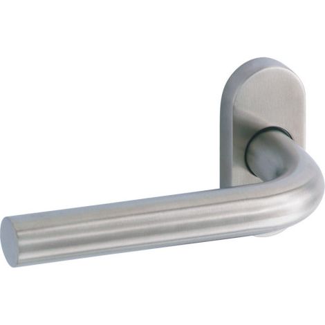 Vachette – Béquille double coudée inox 202 brossé – Rosace étroite 32mm – Tige carrée 7mm – Entraxe 50mm pour portes 38 à 55mm (1/4)