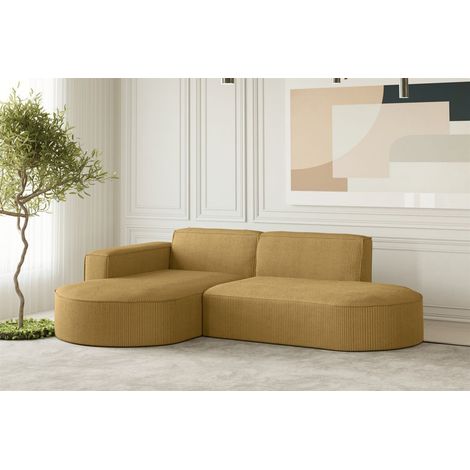 Ecksofa Designersofa PALMA XS in Stoff Scala Senfgelb Ottomane Links (1/3)