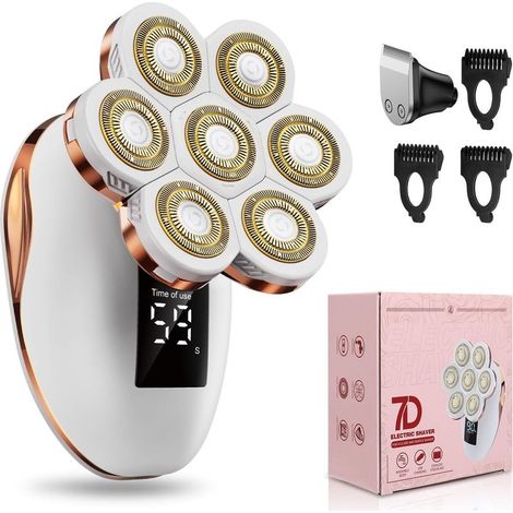 Rasoirs électriques 2-en-1 pour femmes, rasoir rotatif rechargeable 7D pour les jambes (utilisation sur peau sèche ou humide), kit de rasage étanche - Rasoirs électriques pour femmes, épilation du vis