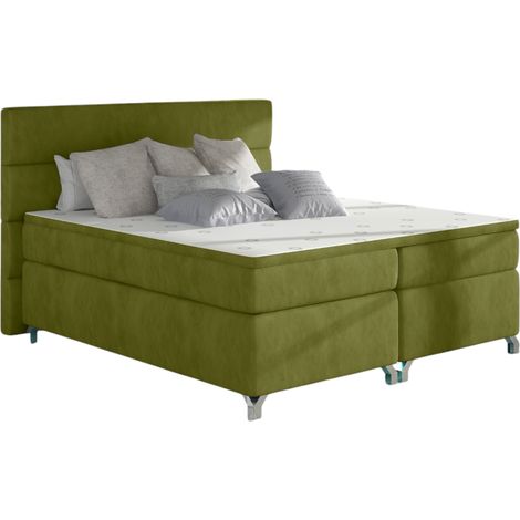 Lit boxspring 140x200 tissu doux vert anis Mador (1/5)