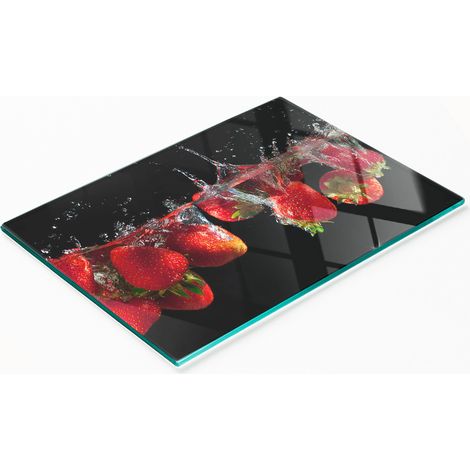 Planche de service en verre pour la cuisine, motif eau de fraise, 80 x 52 cm (1/5)