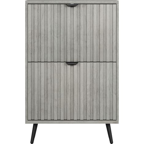 Armoire à chaussures grise 60 cm avec 2 portes rabattables design rainuré (1/5)