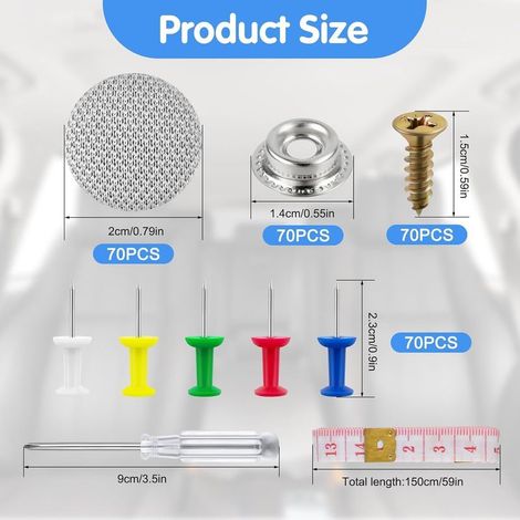 Kit di riparazione per il rivestimento del tetto dell'auto, 70 rivetti di riparazione, viti di riparazione del tetto con 70 perni colorati, 1 cacciavite, metro a nastro (1/5)