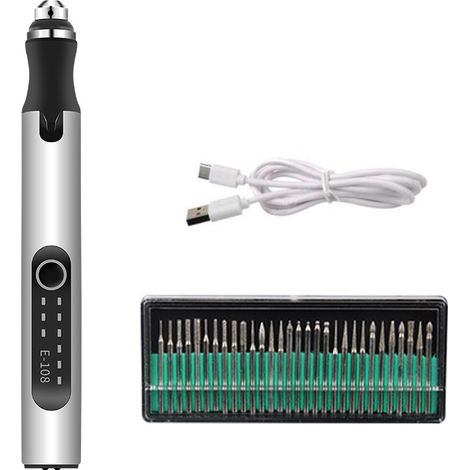 Mini Dremel Rotatif 3681+30 Accessoires, Stylo Graveur Électrique 4.2V Rechargeable et Sur Secteur, Vitesse Variable, Micro Perceuse pour DIY, Bijoux, Métal, Verre, Gravure (1/2)