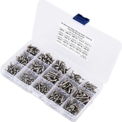 400-teiliges Sortiment an selbstschneidenden Edelstahlschrauben mit Kreuzschlitz- und Linsenkopf (1/5)