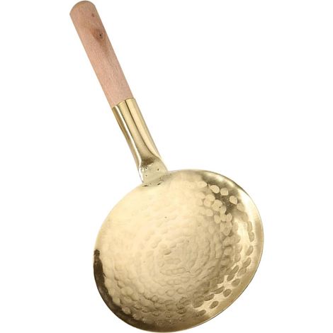 Cuillère à Tofu Multifonction en Métal Manche en Bois 12 CM Louche Plate Résistante à la Chaleur pour Service et Cuisson Cuillère Cuisine Pratique pour Gelée de Tofu et Riz (1/5)