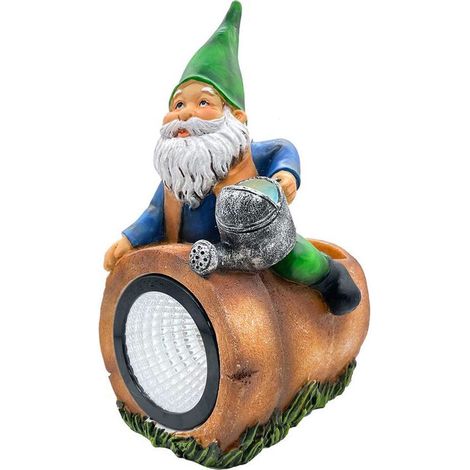 Lampe Solaire Statue Naine en Resine Lumieres Decoratives de Jardin Figurine Gnom Decoration D'exterieur Ideal Pour un Jardin Style de Bouilloire (1/5)