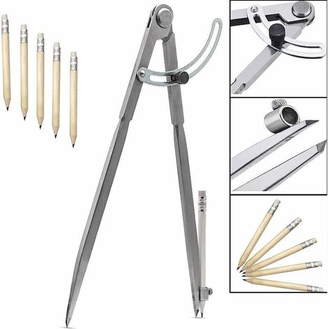 Compasses de Précision 300 mm 12 Pouces avec Porte-Crayon pour Dessin Menuiserie Métallurgie et Maroquinerie (1/4)