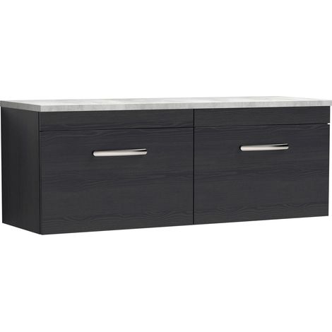 Millwich Contemporary 2 Drawer Wall Hung Vanity Unit with Laminate Black Galaxy Granite Worktop, Charcoal Black, 1200mm
