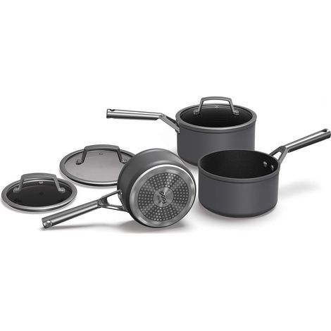 Ninja Foodi ZEROSTICK Set di Pentole, 3 Pentolini Antiaderenti, Alluminio Anodizzato Antigraffio, Coperchi in Vetro, Compatibile con Piastra a Induzione, Lavastoviglie e Forno 260°C, Grigio C33000EU (1/4)