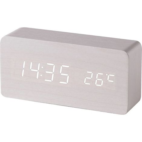 (Bianco) Sveglia digitale in legno con controllo del suono a LED, doppia alimentazione a batteria USB, sveglia silenziosa in legno con LED, decorazioni per la casa -Crezuo