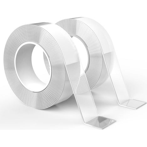 Extra starkes doppelseitiges Klebeband, doppelseitiges transparentes Klebeband, waschbares und wiederverwendbares Nano-Klebeband, 3 Meter, 2 Bände