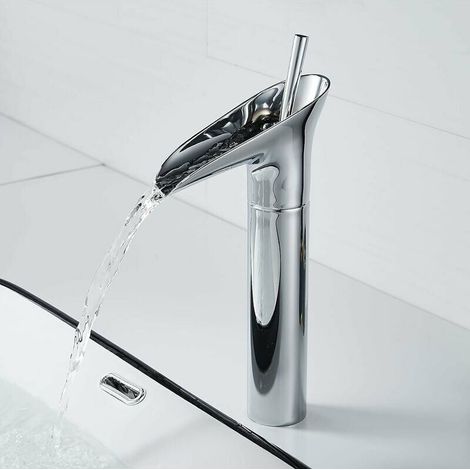 Robinet de Lavabo,Robinet cascade pour salle de bain,Mitigeur de salle de bain,Chrome Vintage Mitigeur monocommande,Chaude et Froide Réglable de Mitigeur Lavabo, Chromé, (1/5)