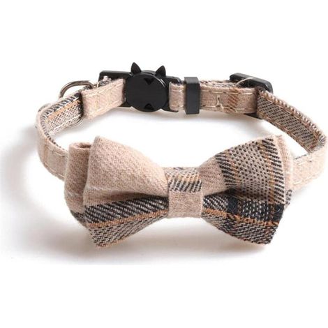 Collier pour chat avec clochette, nœud papillon, fermeture rapide de sécurité, réglable, pour animal domestique, chaton, motif à carreaux (1/5)