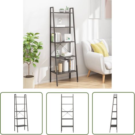 The Living Store Standregal mit 5 Böden Schwarz 56x35x174 cm - Bücherregal - Stehleuchte - Aufbewahrungslösung - Raumsparsamkeit - Wohnzimmer Dekoration (1/5)