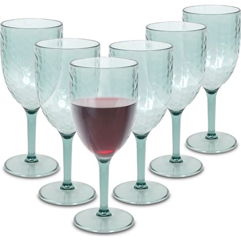 Mehrweg Camping Weinglas 350 ml transparent grün - 6er Set - Kunststoff Weinkelch wiederverwendbar - Trinkbecher für Rotwein Weißwein Stielglas Plastik Wein Glas