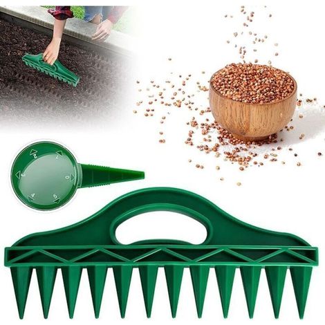 Cultivateur vert + semoir Outil d'espacement des graines de jardinage pour le semis de plantes potagères (1/4)