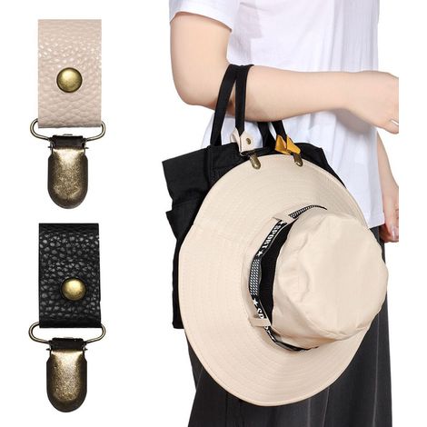 Clip de Chapeau en Cuir PU pour Sac à Main, Accessoire de Voyage Extérieur, Attache Chapeau Rétractable pour Randonnée (1/5)