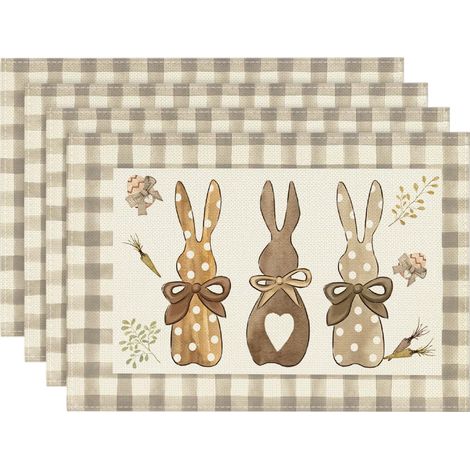Lot de 4 sets de table, lavables, motif de lapin, carottes, de Pâques, 30 x 45 cm, pour le printemps, le banquet, la cuisine