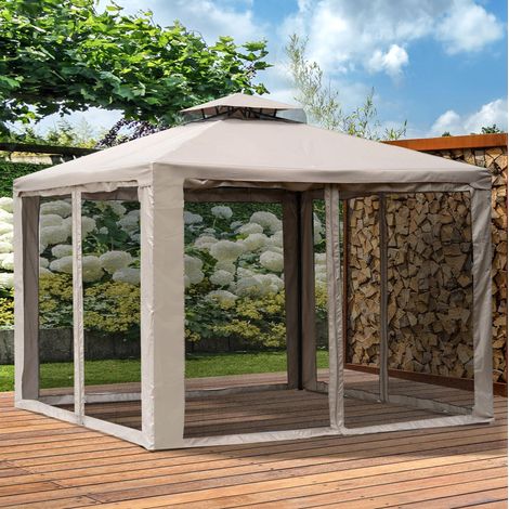 Gazebo giardino 3x3 m con 4 pareti in poliestere OKMYHOME (1/5)