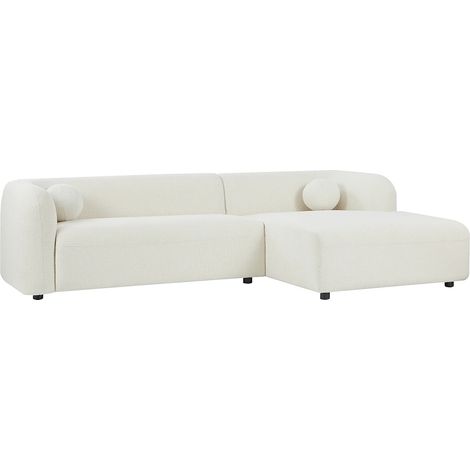 Canapé d'angle droit en tissu bouclette blanc ivoire OVOTAS (1/5)