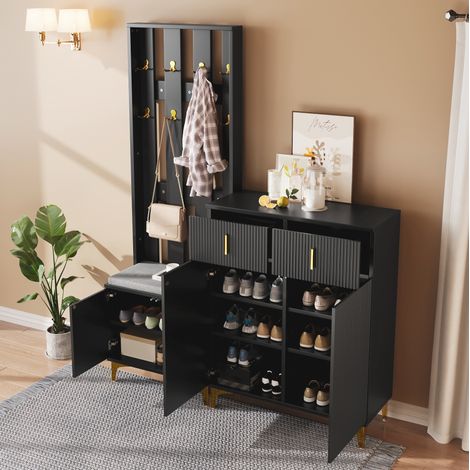 Mueble de entrada 83x35x101 cm en tablero de partículas negro, ahorro de espacio – MEUBLIV (1/5)