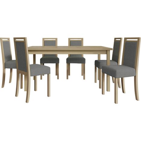 Conjunto de mesas y sillas para comedor Victorville 308, Roble Sonoma, 76x92x160cm, Diámetro: 0, Número de asientos: 6, Estilo: Contemporary