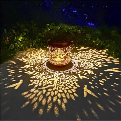 Lebensbaum-Solarlaterne, wasserdicht, zum Aufhängen, große, baumförmige LED-Laterne aus Metall, verziert für Terrasse, Garten, Tisch oder Weg (1/5)