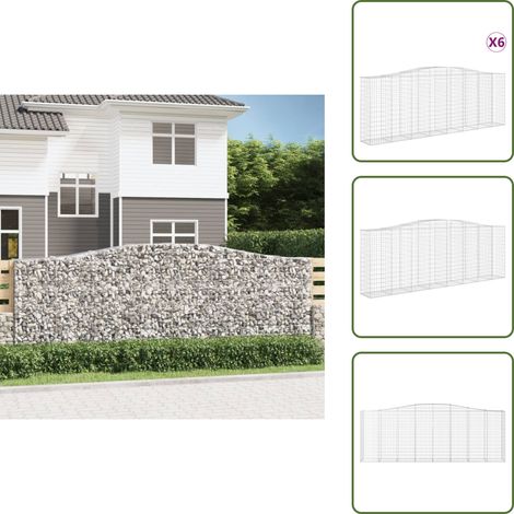 Gabionen mit Hochbogen 6 Stk. 400x50x140/160cm Verzinktes Eisen - Gabionen - Gabionenwand - Gartendeko - Gartenzubehör - Zaun (1/5)