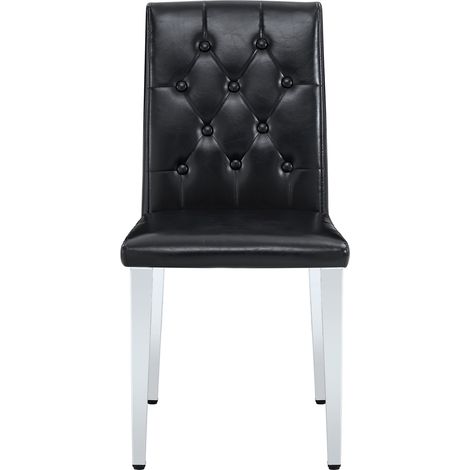 Set di 4 sedie da pranzo nere in PU con gambe in metallo argento lucido (1/5)