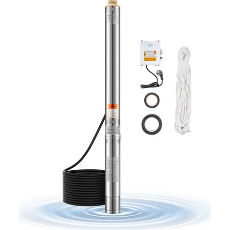 VEVOR Pompa Sommergibile per Pozzi Profondi IP68, Potenza in Uscita 550 W, 230 V, Portata 65 L/min, Prevalenza 64 m, con Cavo da 20 m, Pompa per Acqua in Acciaio Inox per Irrigazione Industriale