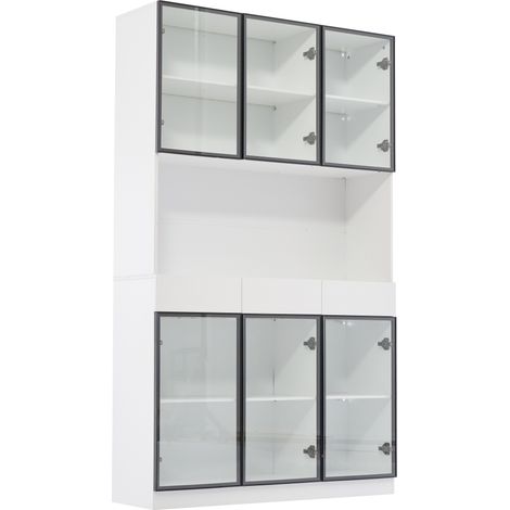 Vetrina in vetro con LED 120x36x200 cm bianca con telaio nero e 3 cassetti HOMVRA (1/5)