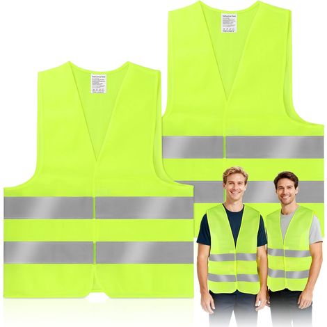 Lot de 2 gilets réfléchissants de sécurité pour voiture, haute visibilité à 360°, pour dépannage, vélo, police, travail, cycliste (1/5)