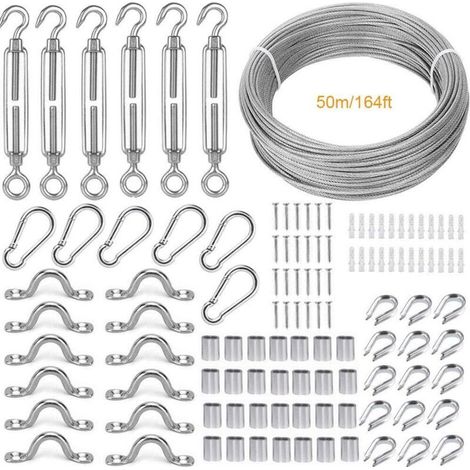 Ersandy – Corde en acier inoxydable 50m – Revêtement PVC – 2mm pour palissage et éclairage extérieur – Kit avec tendeurs et mousquetons (1/5)