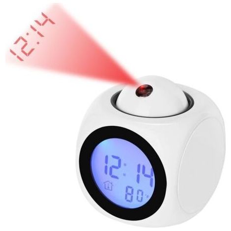 AGE Horloge Digitale de Projection Silencieux LED Reveille-Matin 12/24h Réveil Projection Plafond Commande Vocale Affichage Temps Température Alarme Snooze Reveil Numérique(Blanc) (1/5)