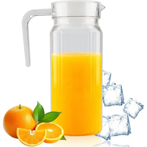 Pichet en Plastique, 800ml Verre à Boisson en Plastique Côtelé Pichet en Acrylique Transparent Bouteille de Jus d'eau Froide à Rayures avec Couvercle Poignée pour Bar Familles (1/5)
