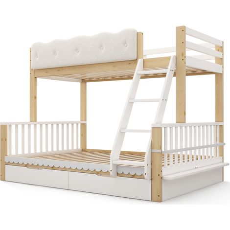 Letto a castello 90x200/140x200 cm con barriere a nuvola, cassetti e portariviste, bianco/quercia (1/5)