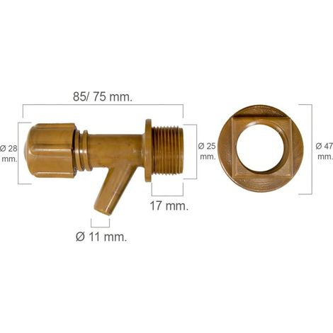 Fusto in plastica da 3/4 con dado in miniatura ref 400148