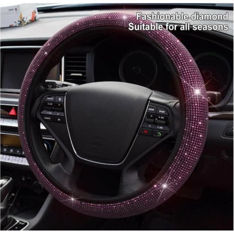 Housse de Volant Bling, Couvre Volant Voiture, Couvre Volant Universelle en Cristal, avec Un Diamaètre de 36-38cm(Rose) (1/4)