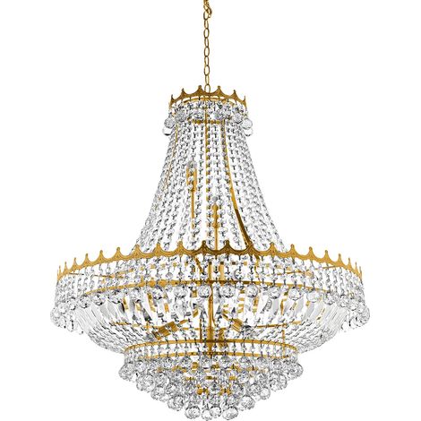Lampadario Classico Versailles Acciaio Oro Vetro 13 Luci E14 (1/4)