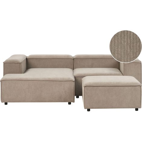 Modular Corner Sofa 3 Seater ARDAL Corduroy Light Brown with Ottoman Right Hand