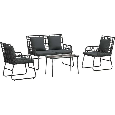 Ensemble de meubles de jardin 4 pcs Mobilier de jardin Noir et anthracite (1/5)