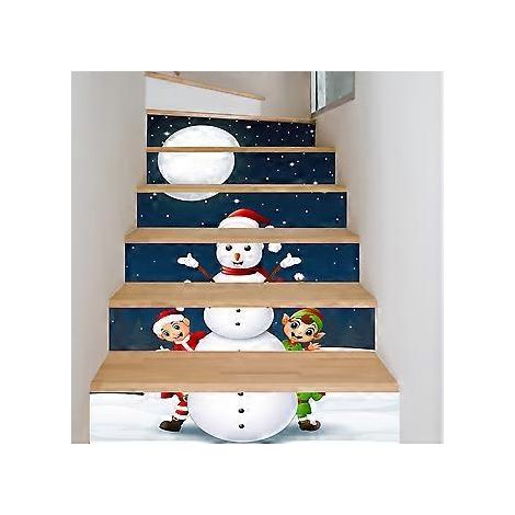 SZTXJ 3D Selbstklebende Treppenstufenaufkleber zum Aufkleben, 39,3" x 7" x 6 Stück, Weihnachtstreppenaufkleber, C
