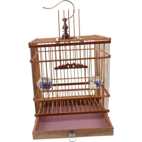 Carbonized Bamboo Bird Cage, Removable Tray, Hanging Hook, For Parakeets and Goldfinches, Indoor/Outdoor (1/5)
