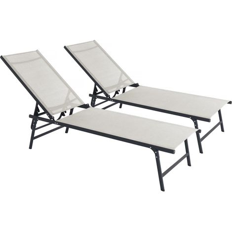 2er-Set Sonnenliegen "Sublima" aus Metall – 180 x 54 x 104 cm – Beige