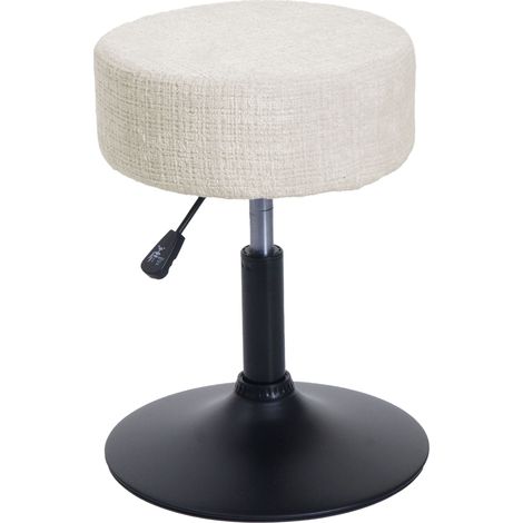 [JAMAIS UTILISÉ] Tabouret HHG-827, tabouret de maquillage, réglable en hauteur pivotant Ø 37cm Tissu Chenille (465g/m²) MVG, crème-blanc