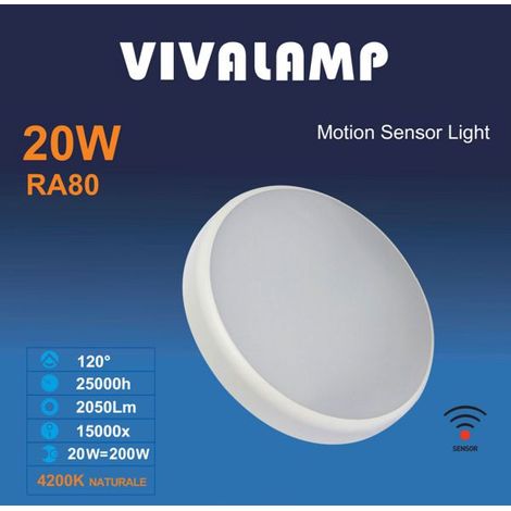 Plafoniera Led 20w con Sensore Movimento Rotonda
