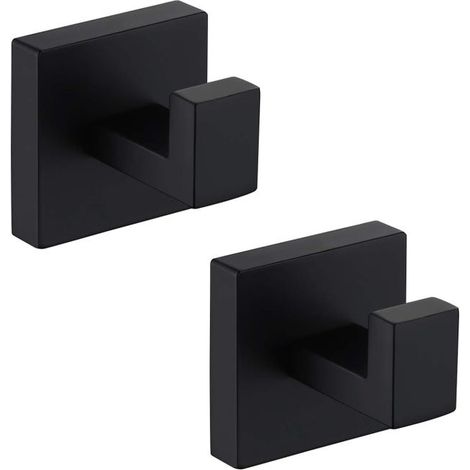 Ganchos para toallas de pared para baño, acero inoxidable SUS304, toallero, ganchos de pared, soportes para colgar, 2 piezas, negro mate (1/5)