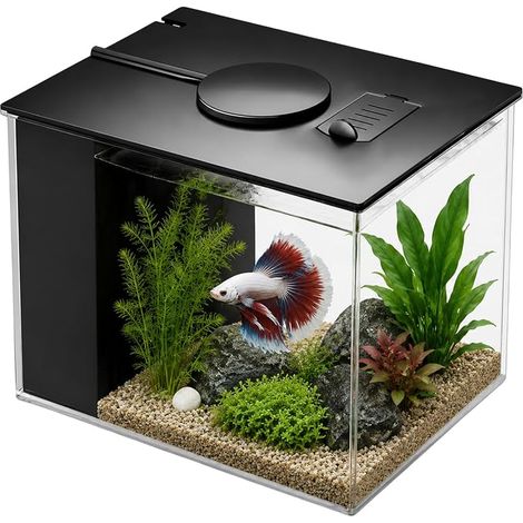 Aquarium Plastic Aquarium with Filtration Pump and LED Light, Circulation Aquarium for Fish, Shrimp and Aquatic Plants (Black) (1/5)